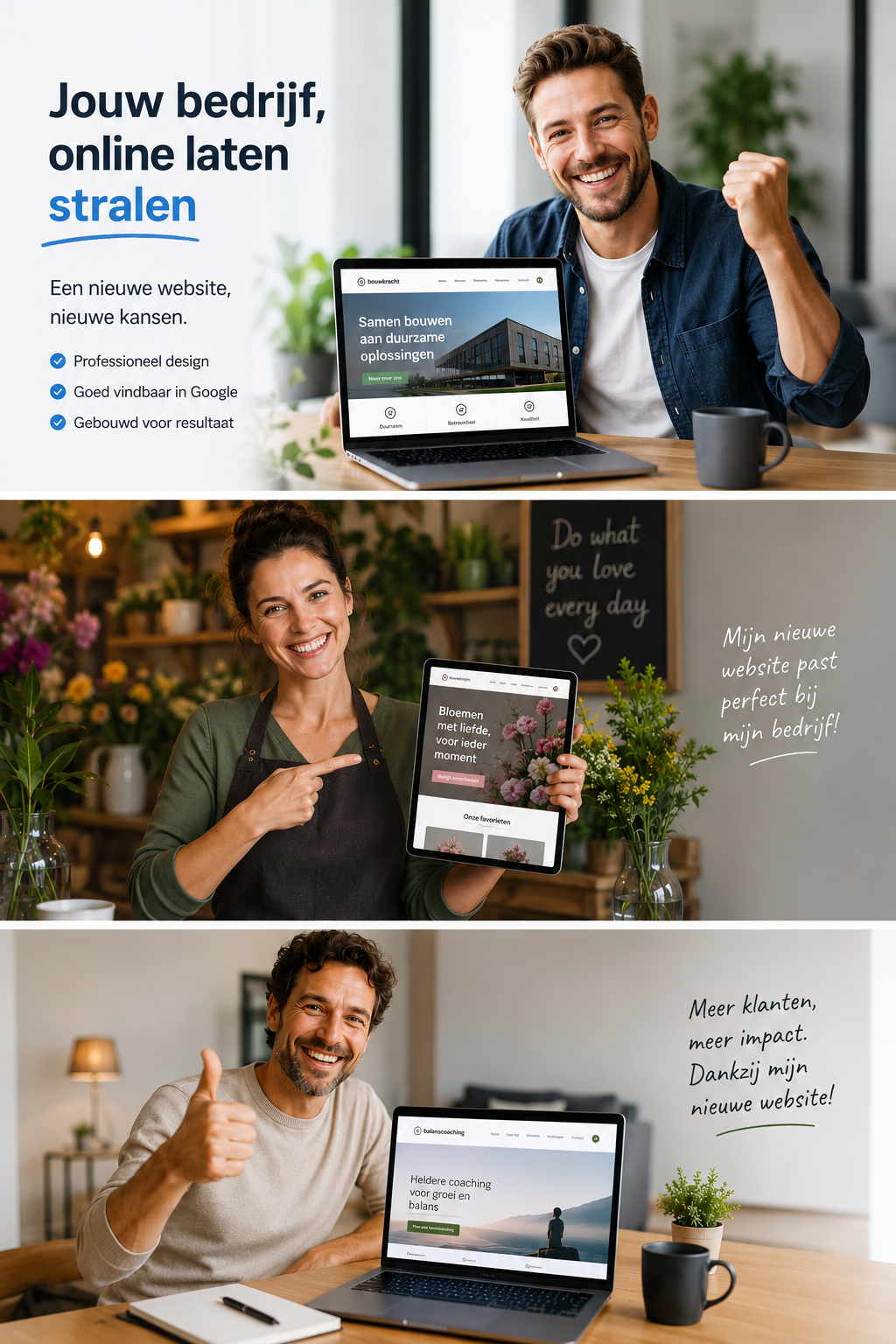 Blije ondernemers met hun nieuwe website